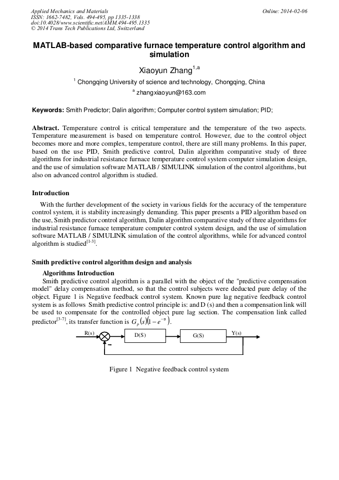 MATLABBased Comparative Furnace Temperature Control Algorithm and