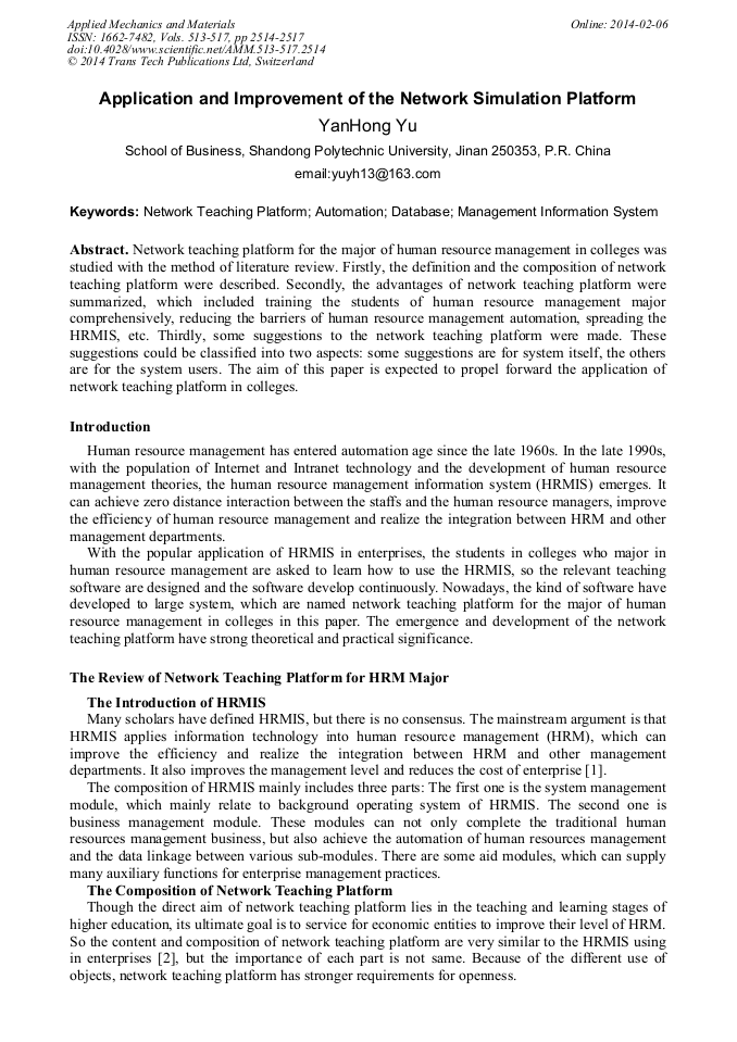 Application and Improvement of the Network Simulation Platform ...