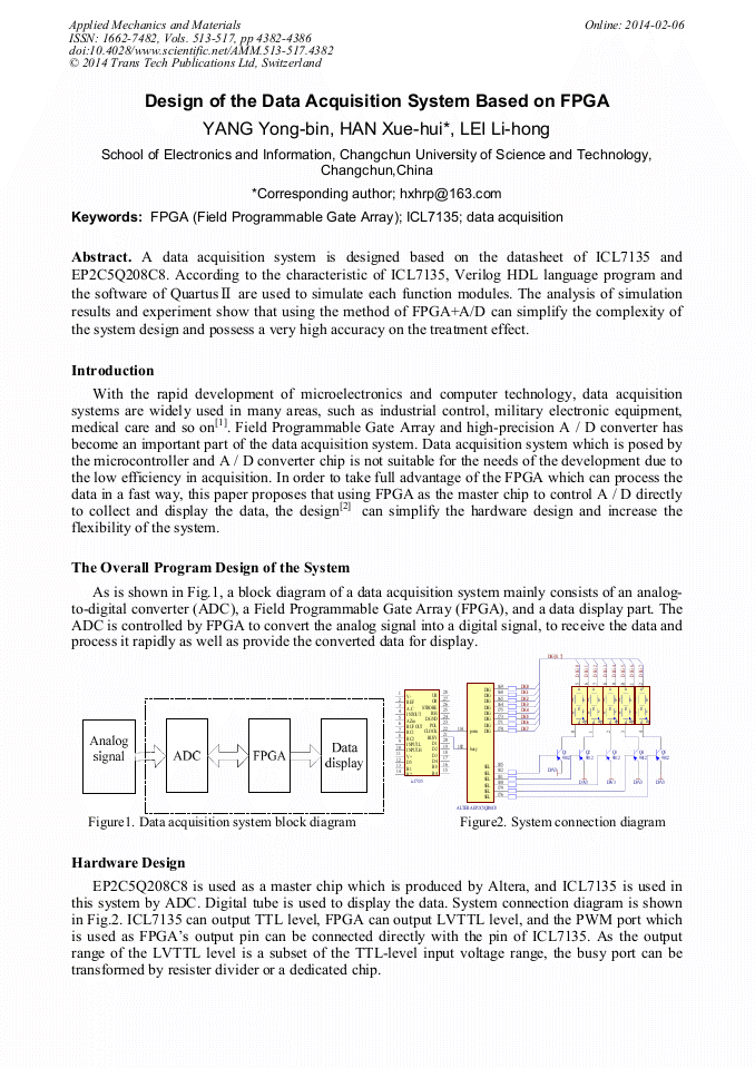Design of the Data Acquisition System Based on FPGA | Scientific.Net