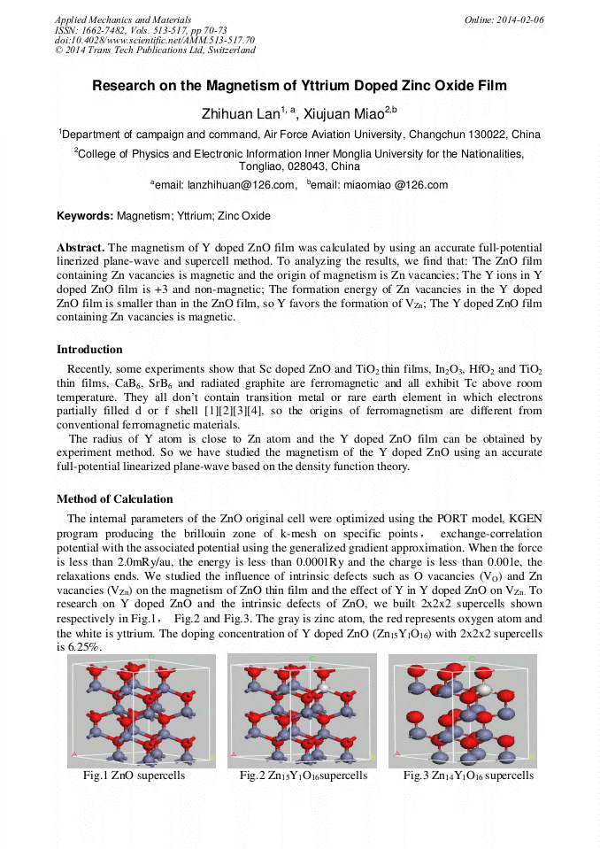Research on the of Yttrium Doped Zinc Oxide Film