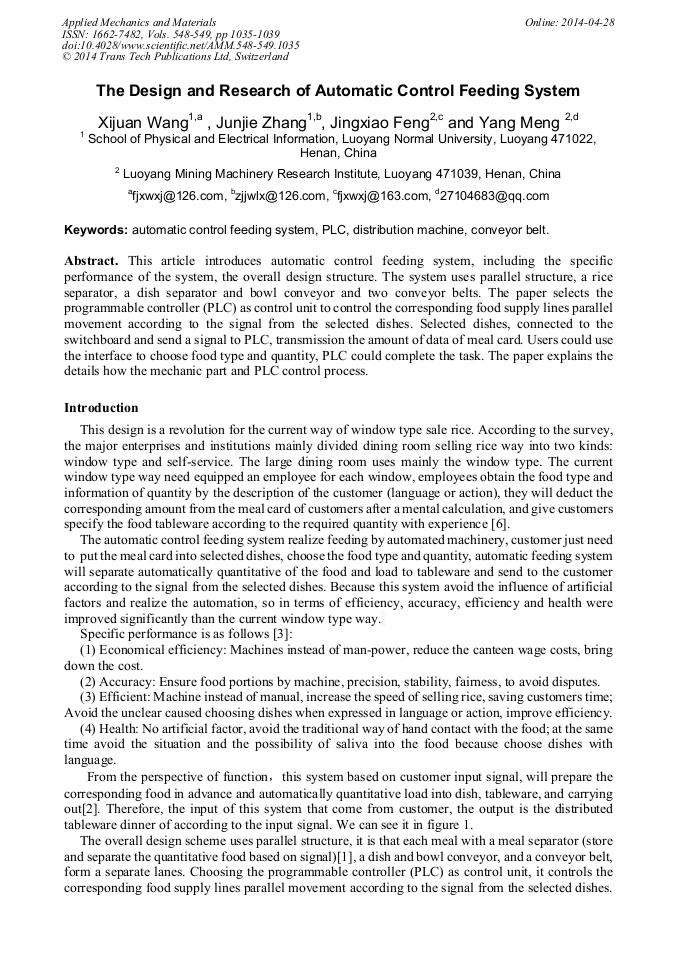 The Design and Research of Automatic Control Feeding System ...