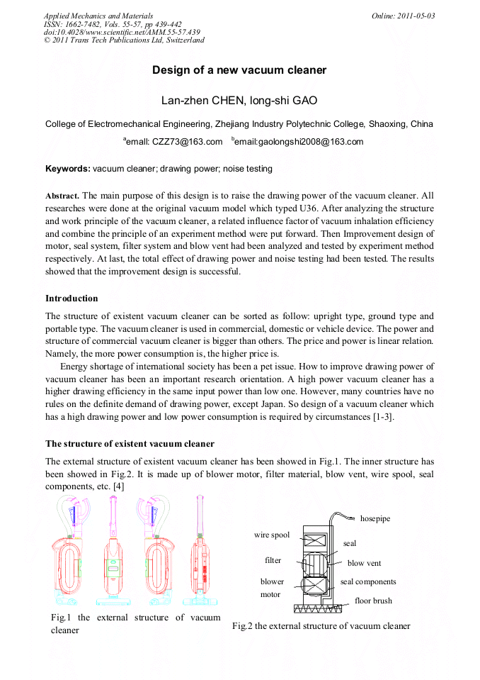 Design of a New Vacuum Cleaner