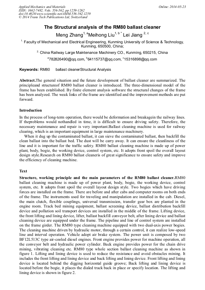 The Structural Analysis of the RM80 Ballast Cleaner