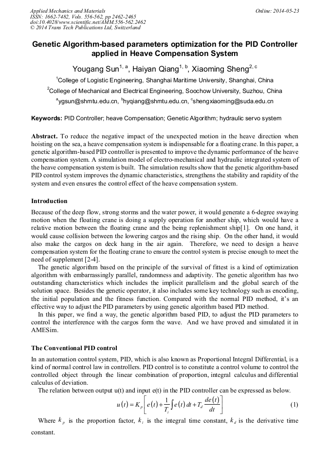 Genetic Algorithm-Based Parameters Optimization for the PID Controller ...