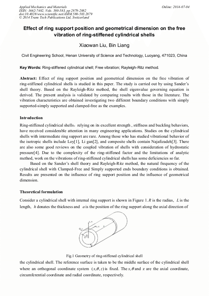 Effect of Ring Support Position and Geometrical Dimension on the Free