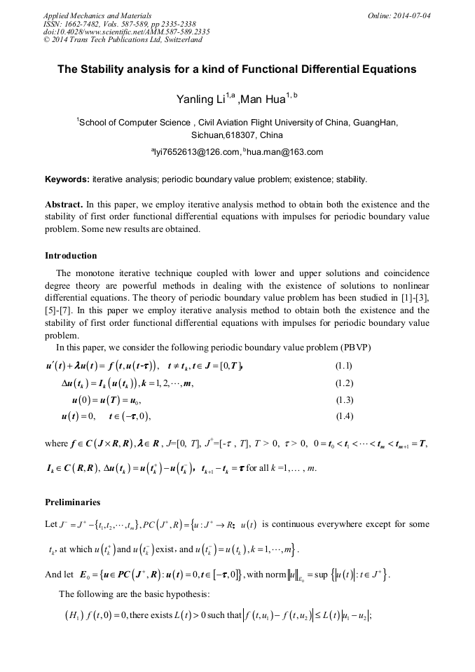 The Stability Analysis for a Kind of Functional Differential Equations