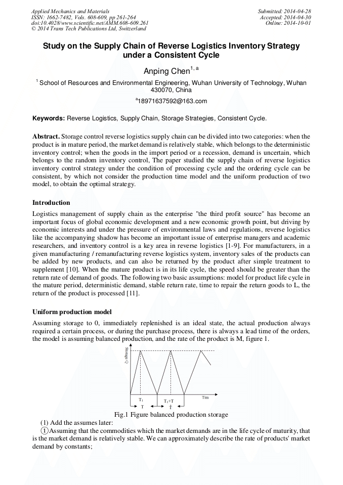 Study On The Supply Chain Of Reverse Logistics Inventory - 