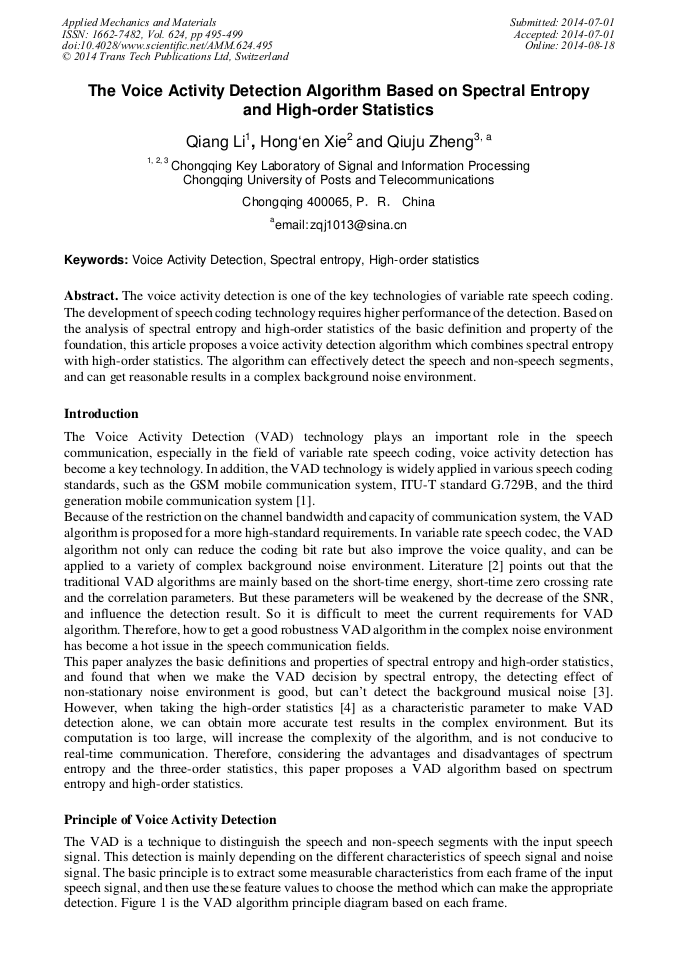 The Voice Activity Detection Algorithm Based on Spectral Entropy and ...