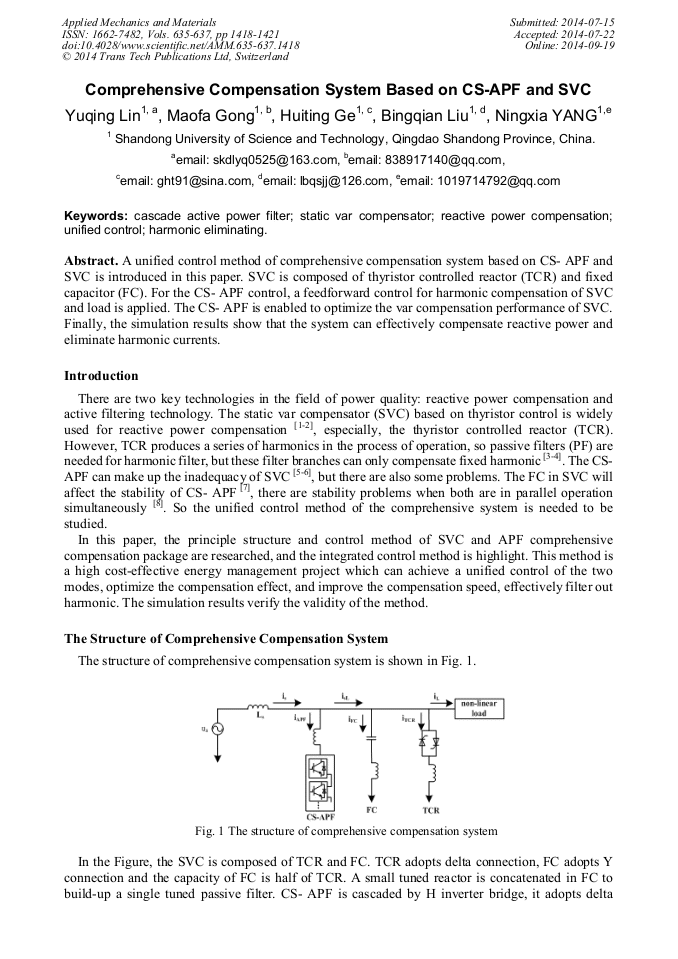 Comprehensive Compensation System Based on CS-APF and SVC | Scientific.Net