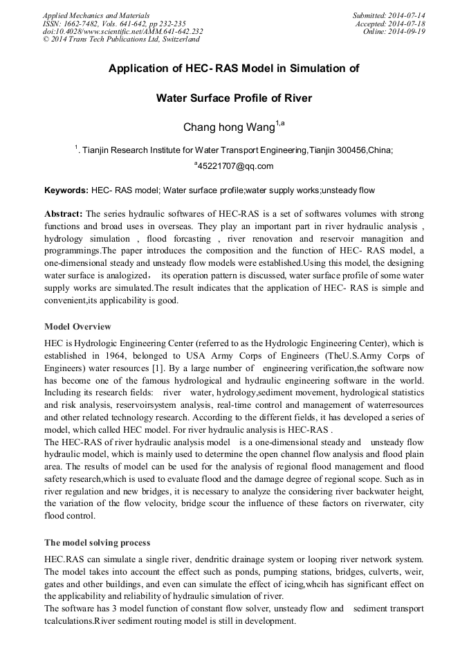 Application of HEC-RAS Model in Simulation of Water Surface Profile of ...