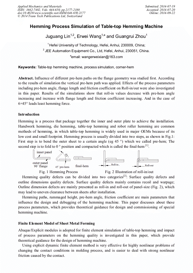 Hemming Process Simulation of TableTop Hemming Machine