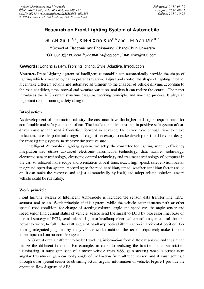 Research on Front Lighting System of Automobile