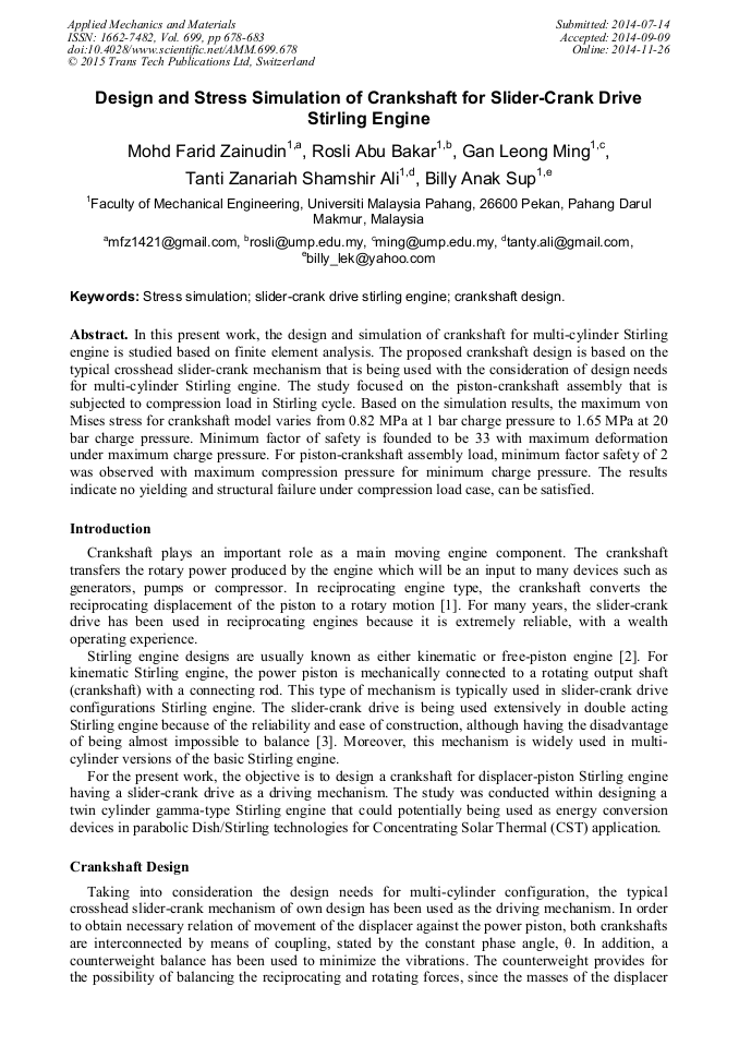 Design and Stress Simulation of Crankshaft for SliderCrank Drive