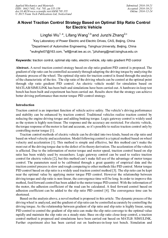 A Novel Traction Control Strategy Based on Optimal Slip Ratio Control