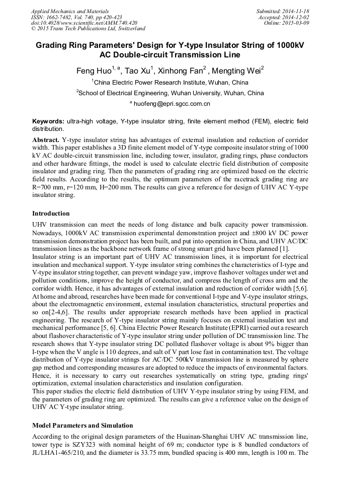Grading Ring Parameters' Design for YType Insulator String of 1000kV