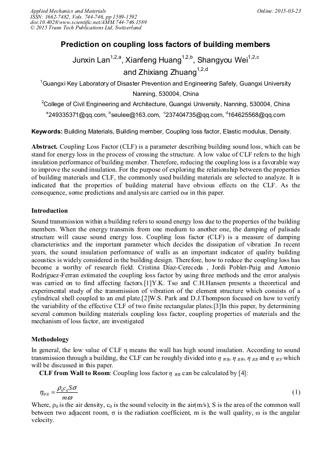 Prediction on Coupling Loss Factors of Building Members