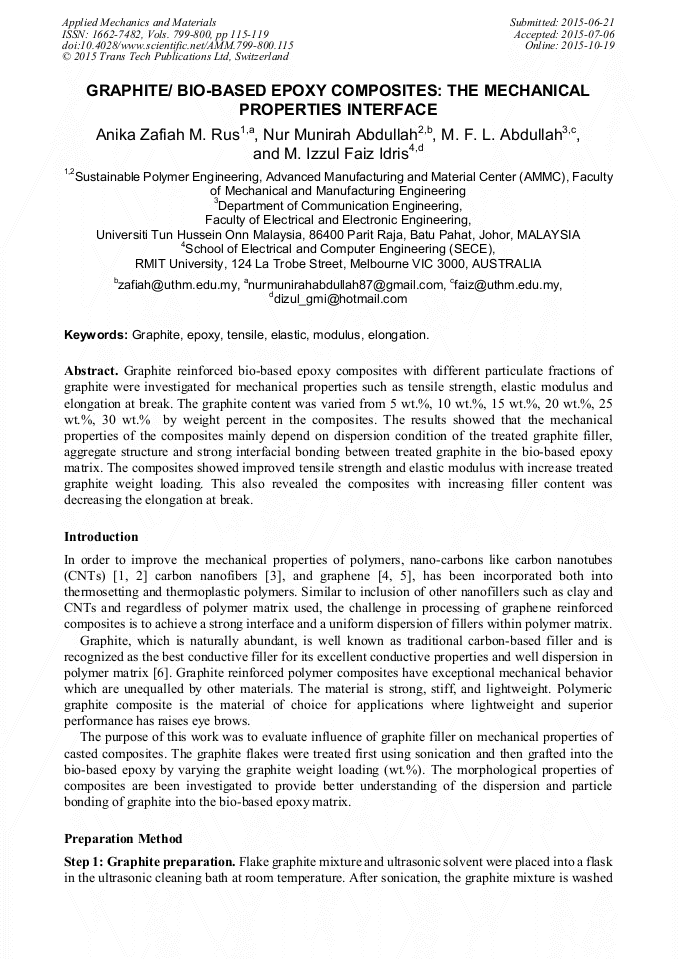 Graphite/BioBased Epoxy Composites The Mechanical Properties