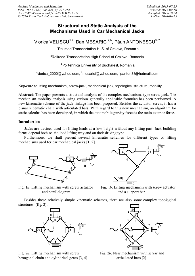 Structural and Static Analysis of the Mechanisms Used in Car Mechanical