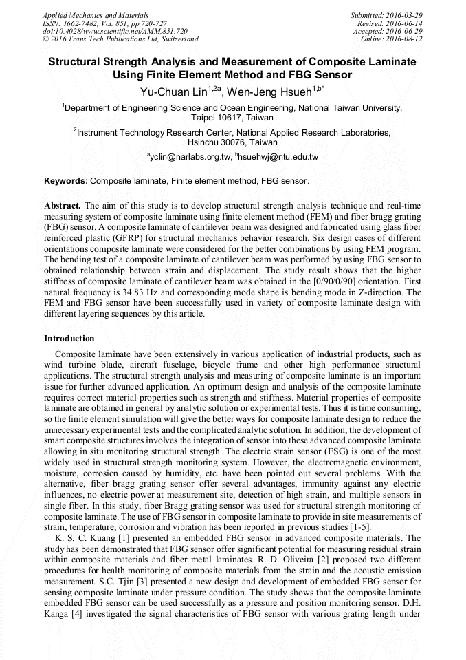 Structural Strength Analysis and Measurement of Composite Laminate