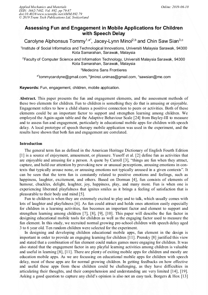 Assessing Fun And Engagement In Mobile Applications For Children With Speech Delay Scientific Net assessing fun and engagement in mobile