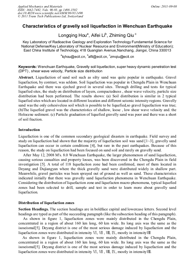 Characteristics of Gravelly Soil Liquefaction in Wenchuan Earthquake