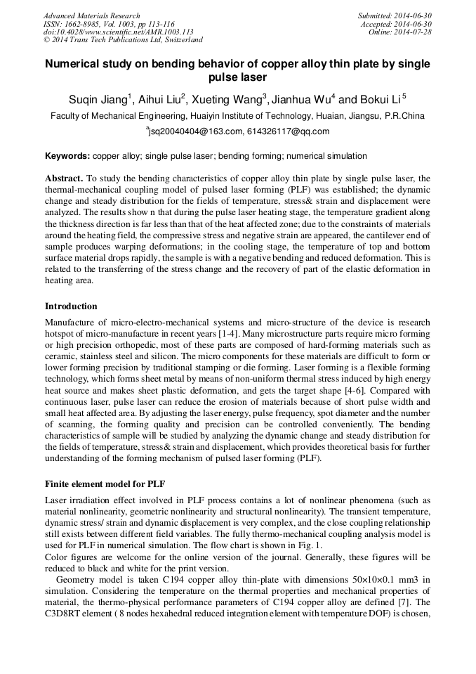 Numerical Study on Bending Behavior of Copper Alloy Thin Plate by