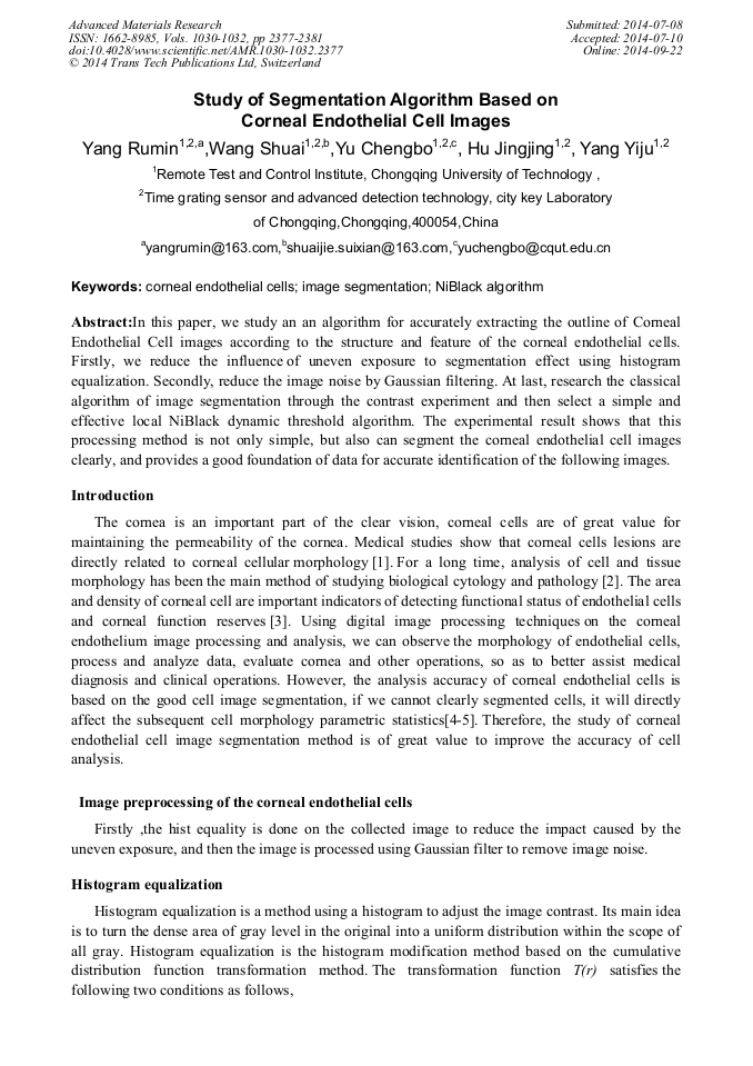 Study Of Segmentation Algorithm Based On Corneal Endothelial - 
