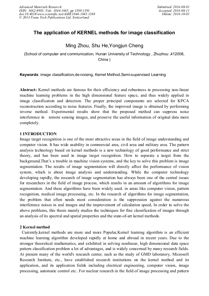 The Application of Kernel Methods for Image Classification | Scientific.Net
