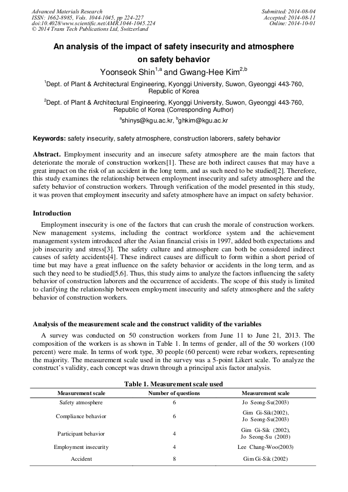 An Analysis of the Impact of Safety Insecurity and Atmosphere on Safety ...