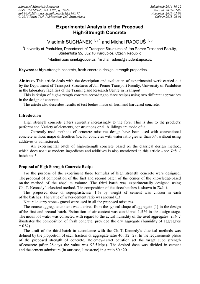 Experimental Analysis Of The Proposed High Strength Concrete