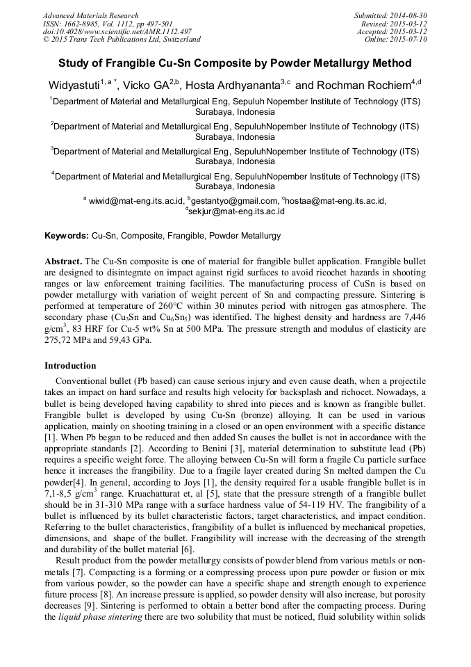 Study of Frangible Cu-Sn Composite by Powder Metallurgy Method ...