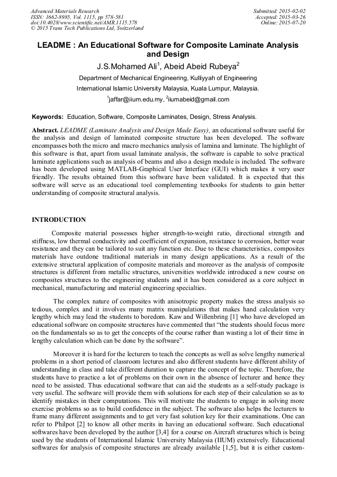 LEADME An Educational Software for Composite Laminate Analysis and Design