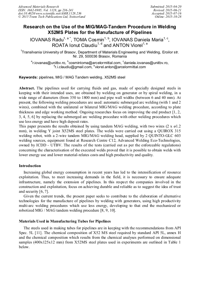 Research on the Use of the MIG/MAG-Tandem Procedure in Welding X52MS ...