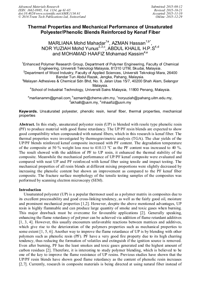 Thermal Properties and Mechanical Performance of Unsaturated 