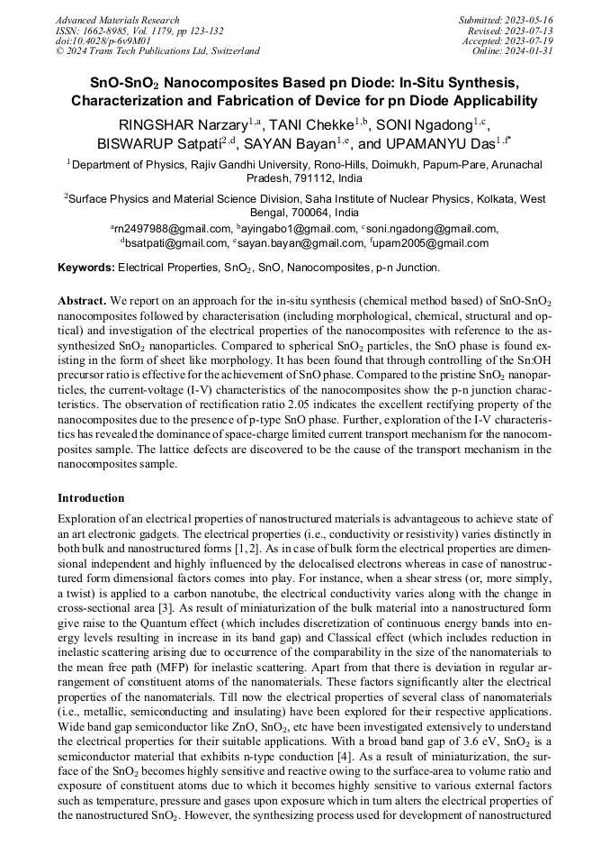SnO-SnO2 Nanocomposites Based pn Diode: In Situ Synthesis ...