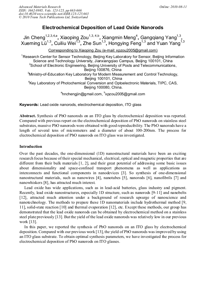 Electrochemical Deposition of Lead Oxide Nanorods