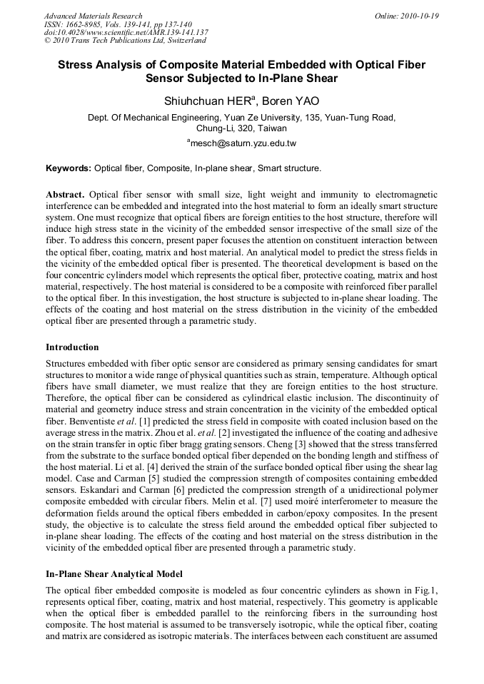 Stress Analysis of Composite Material Embedded with Optical Fiber