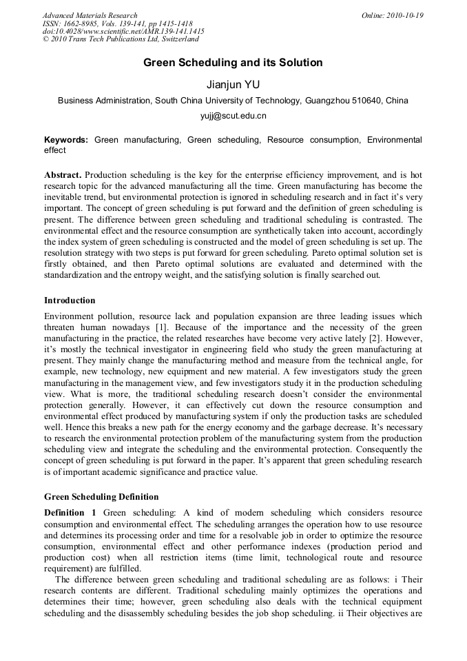 Green Scheduling and its Solution | Scientific.Net