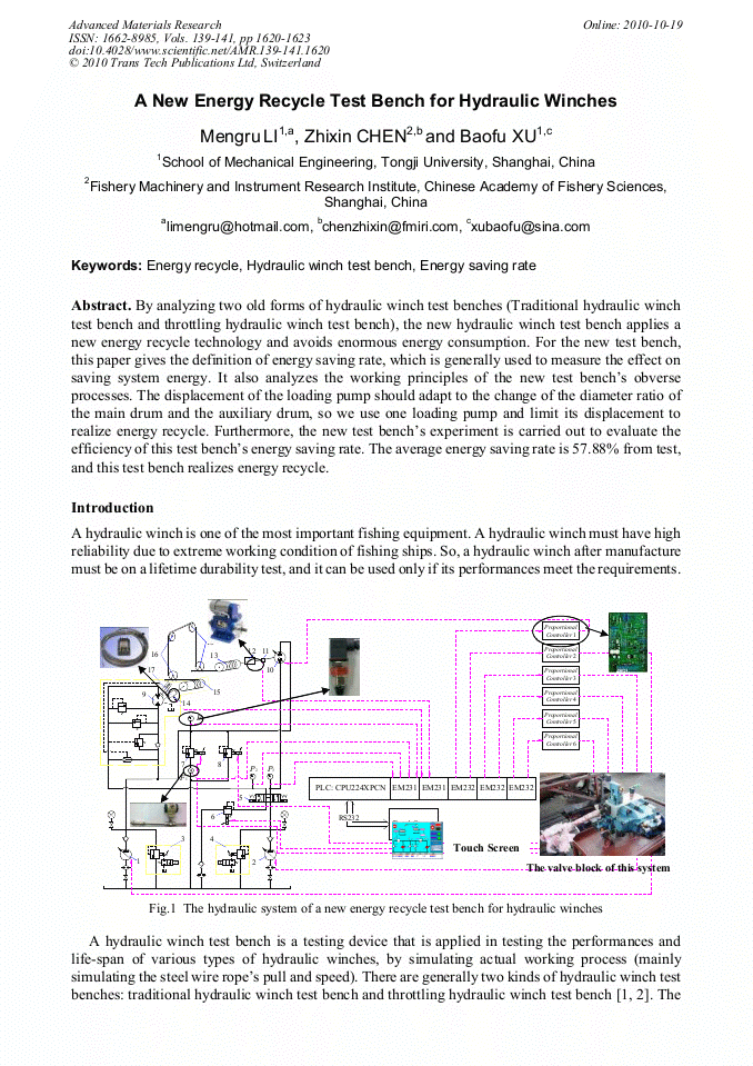 A New Energy Recycle Test Bench for Hydraulic Winches