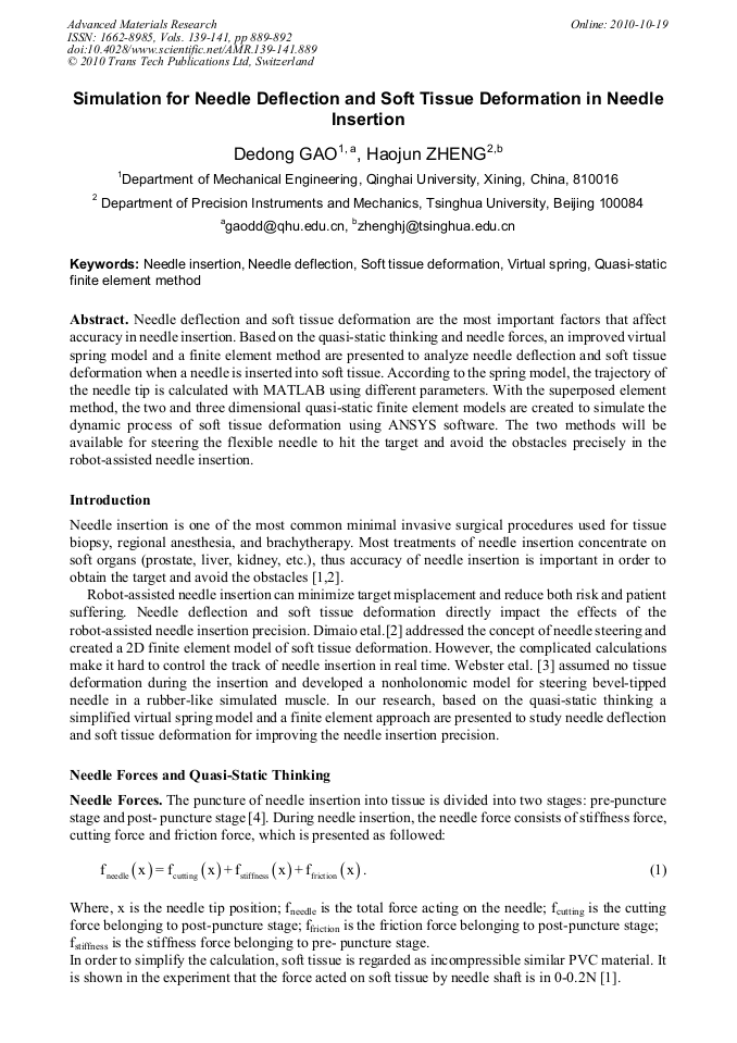 Simulation for Needle Deflection and Soft Tissue Deformation in Needle