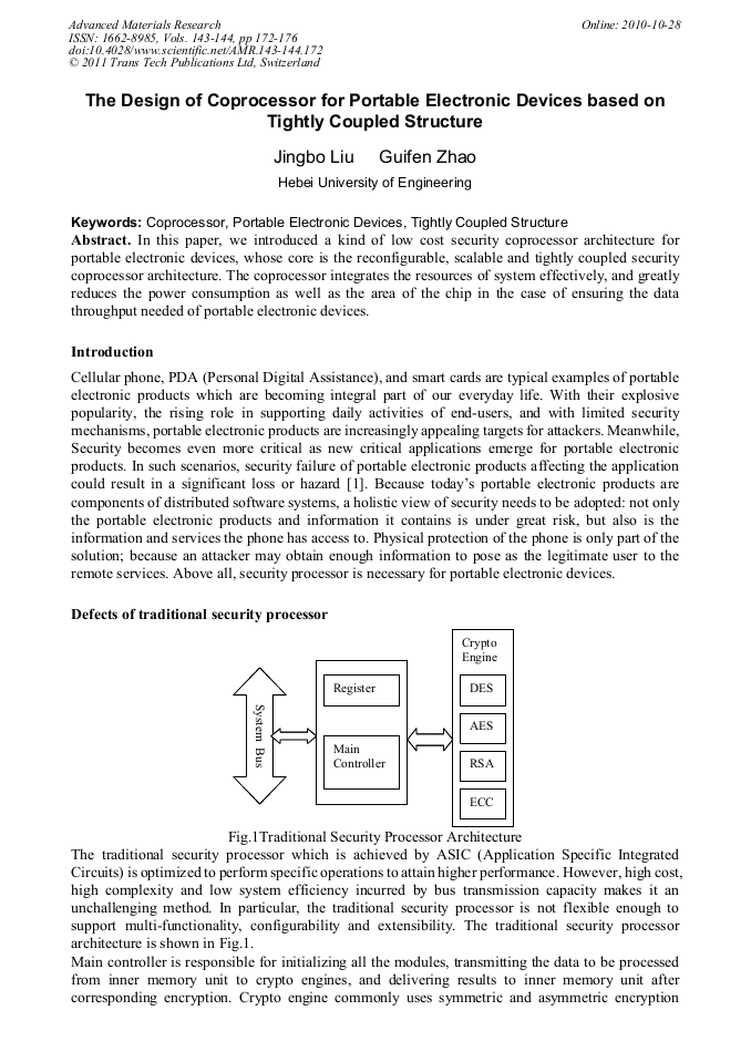 The Design of Coprocessor for Portable Electronic Devices Based on