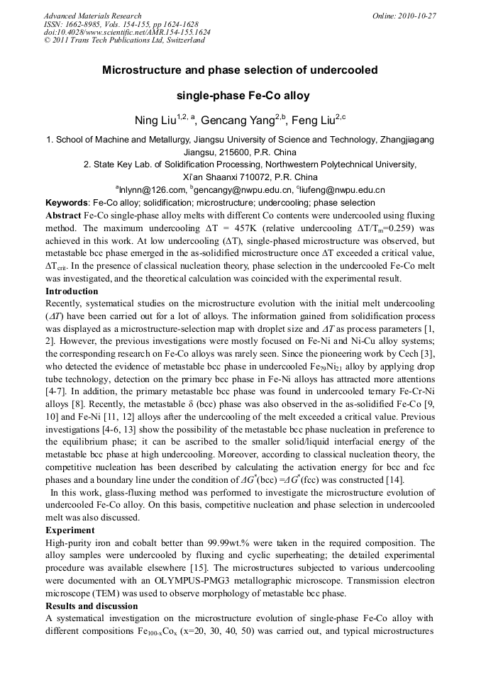 Microstructure And Phase Selection Of Undercooled Single - 