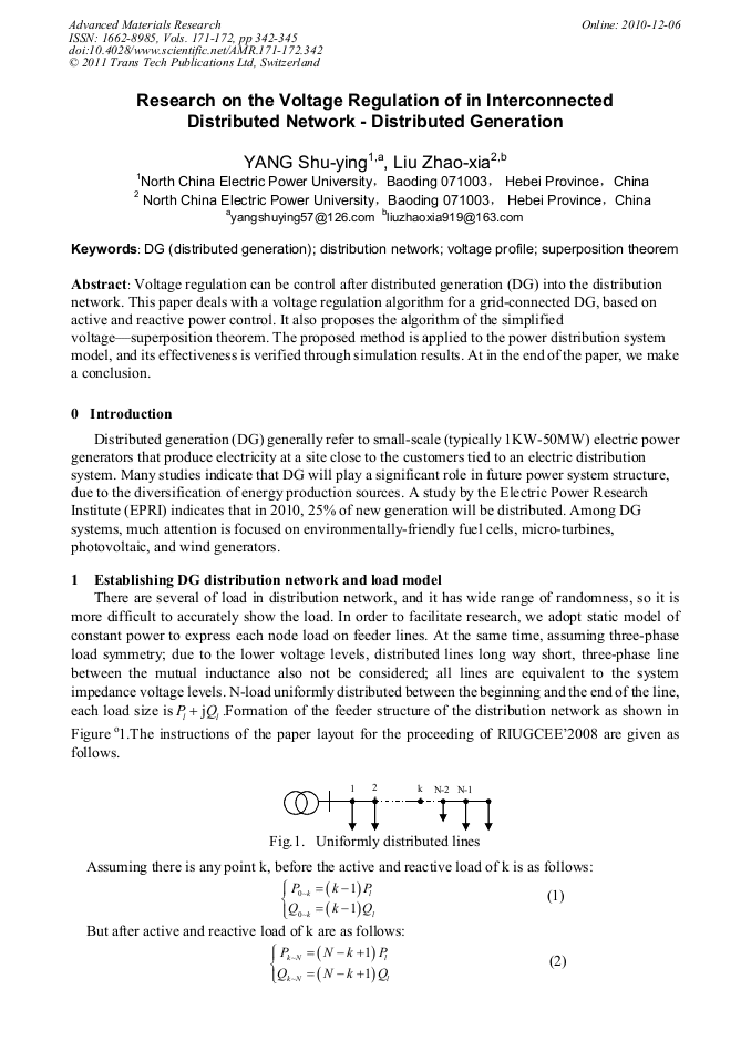 Research on the Voltage Regulation of in Interconnected Distributed