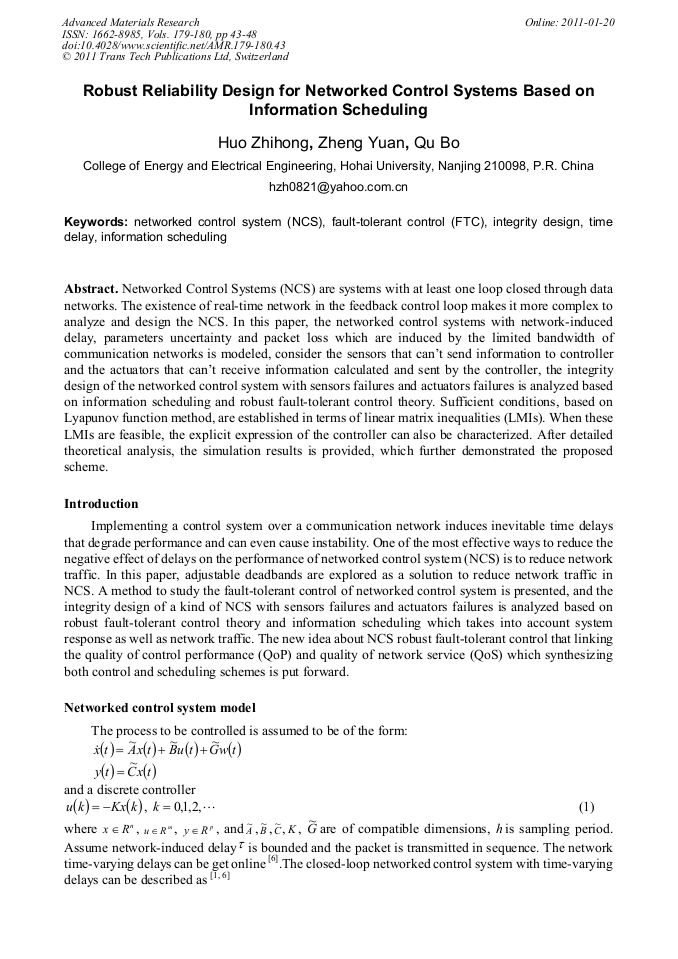 Robust Reliability Design for Networked Control Systems Based on ...