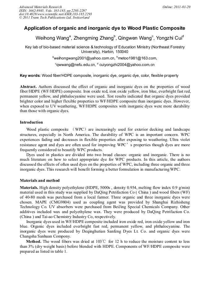 Application of Organic and Dye to Wood Plastic Composite