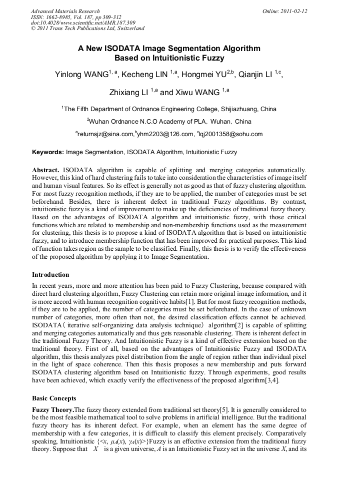 A New ISODATA Image Segmentation Algorithm Based on Intuitionistic ...