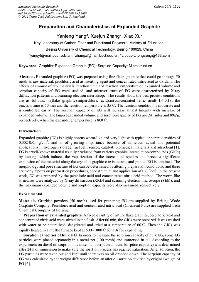 Preparation and Characteristics of Expanded Graphite