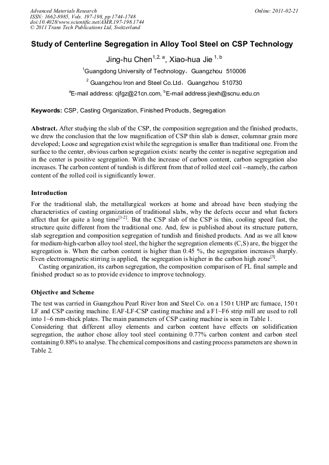 Study of Centerline Segregation in Alloy Tool Steel on CSP Technology ...