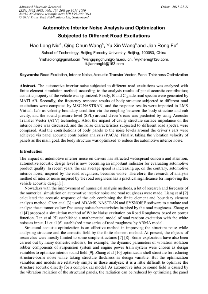 Automotive Interior Noise Analysis and Optimization Subjected to