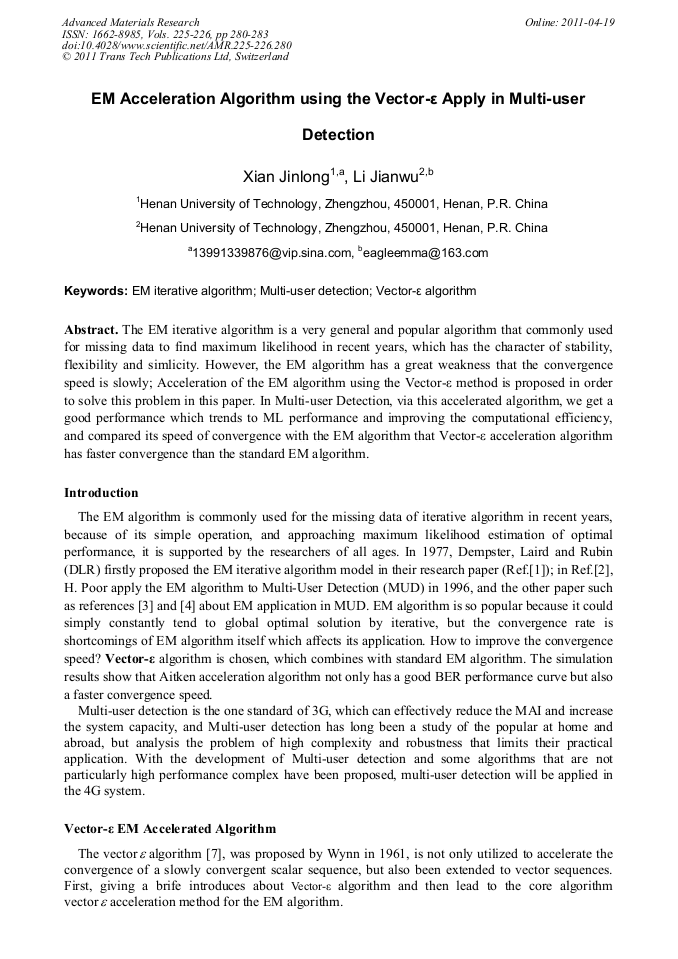 Acceleration Algorithm EM Acceleration Algorithm Using the Vector-ε Apply in Multi-User ...